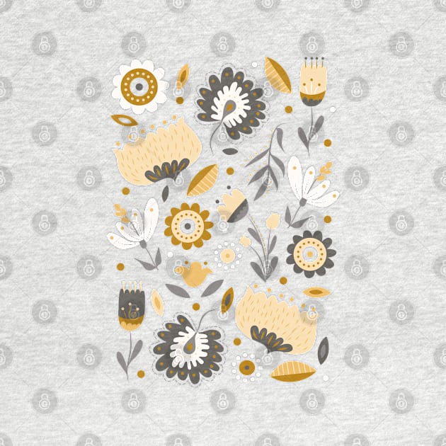 Floral Folk Art in Mustard Yellow by latheandquill